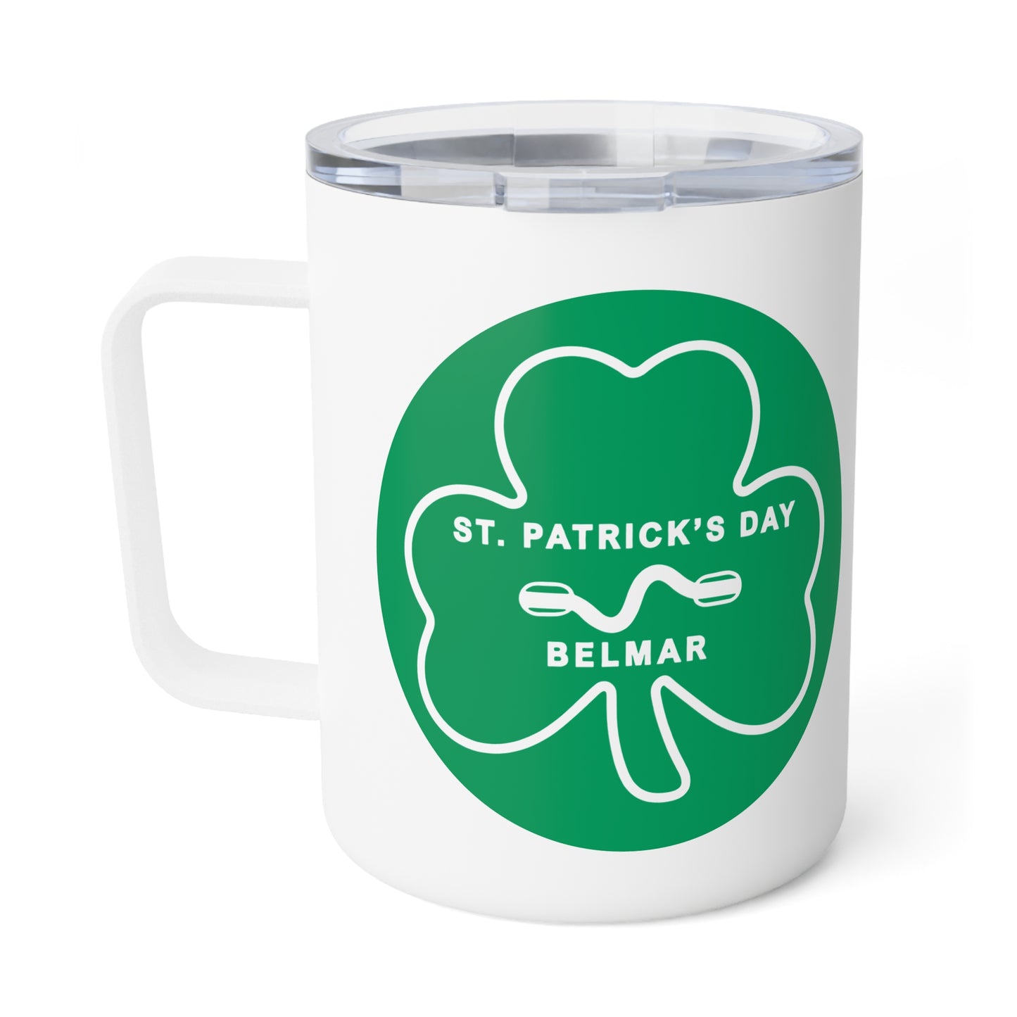 Belmar Shamrock Beach Badge Insulated Mug – 2026 St. Patrick's Day Celebration Travel Tumbler 10oz