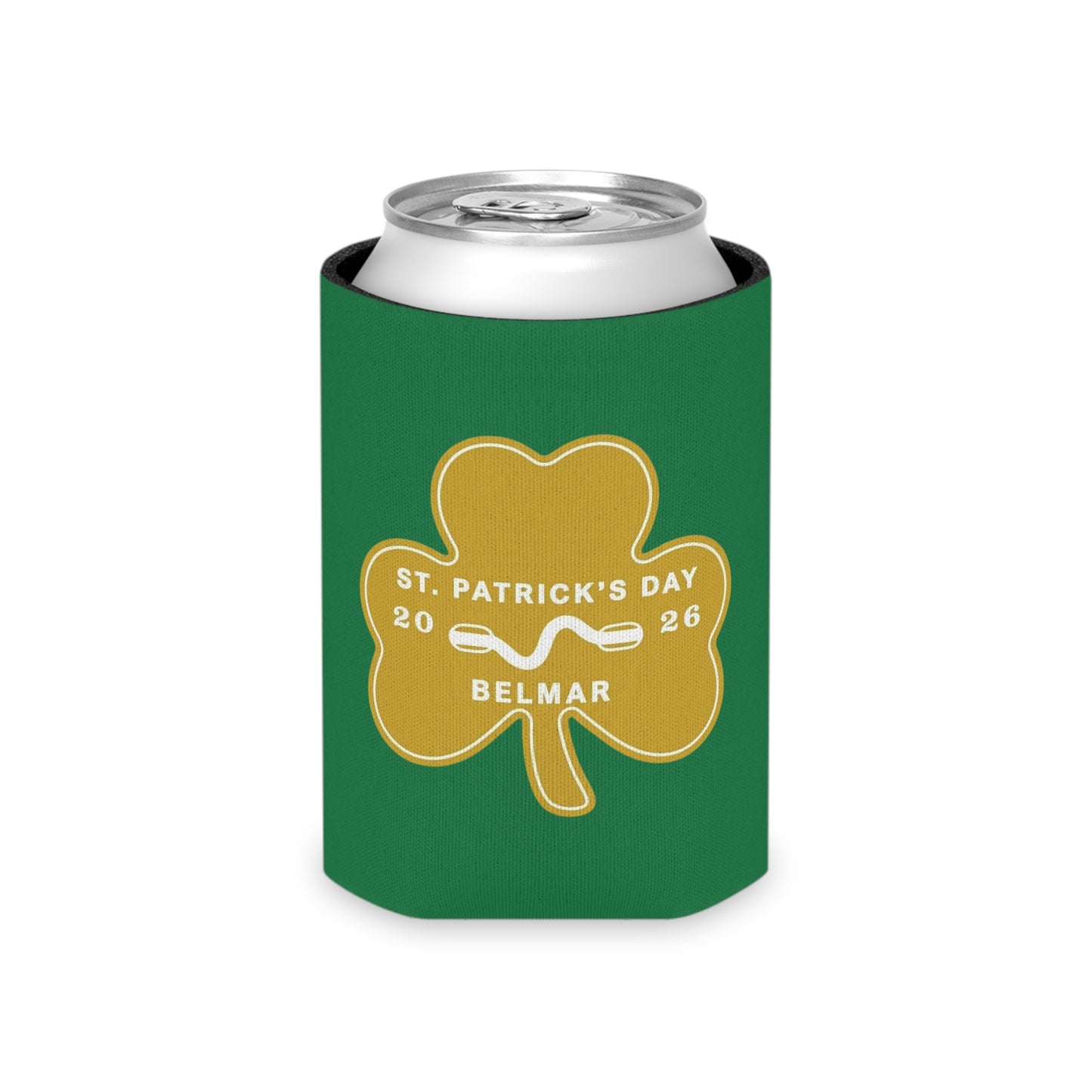Belmar Shamrock Beach Badge Can Cooler – St. Patrick’s Day 2026 Beverage Insulator – Jersey Shore Celebration Drink Sleeve – Local NJ Shamrock Beer Holder
