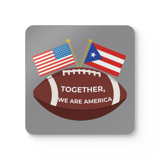 "Together, We Are America" Puerto Rico & USA Football Corkwood Coaster Set drink decor