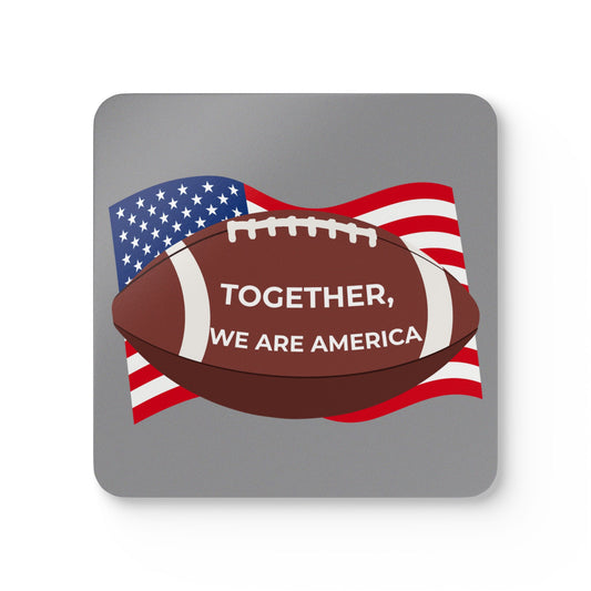 "Together, We Are America" Patriotic Football Corkwood Coaster Set drink decor