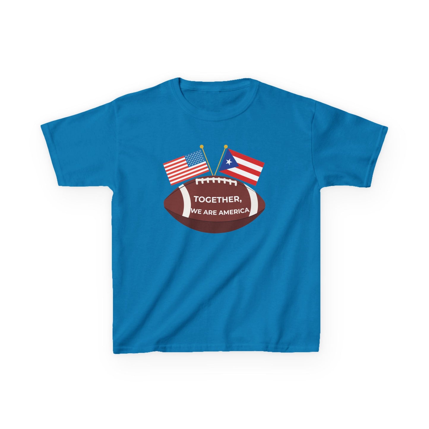 "Together, We Are America" Puerto Rico & USA Football T-Shirt – Patriotic Dual Heritage Tee Kids Heavy Cotton™ Tee