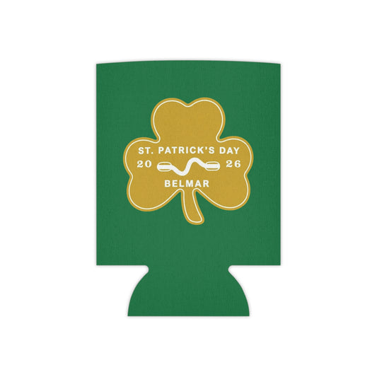 Belmar Shamrock Beach Badge Can Cooler – St. Patrick’s Day 2026 Beverage Insulator – Jersey Shore Celebration Drink Sleeve – Local NJ Shamrock Beer Holder