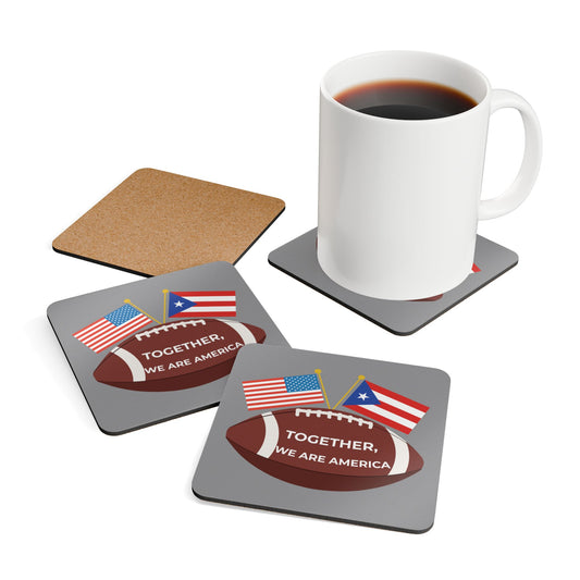 "Together, We Are America" Puerto Rico & USA Football Corkwood Coaster Set drink decor