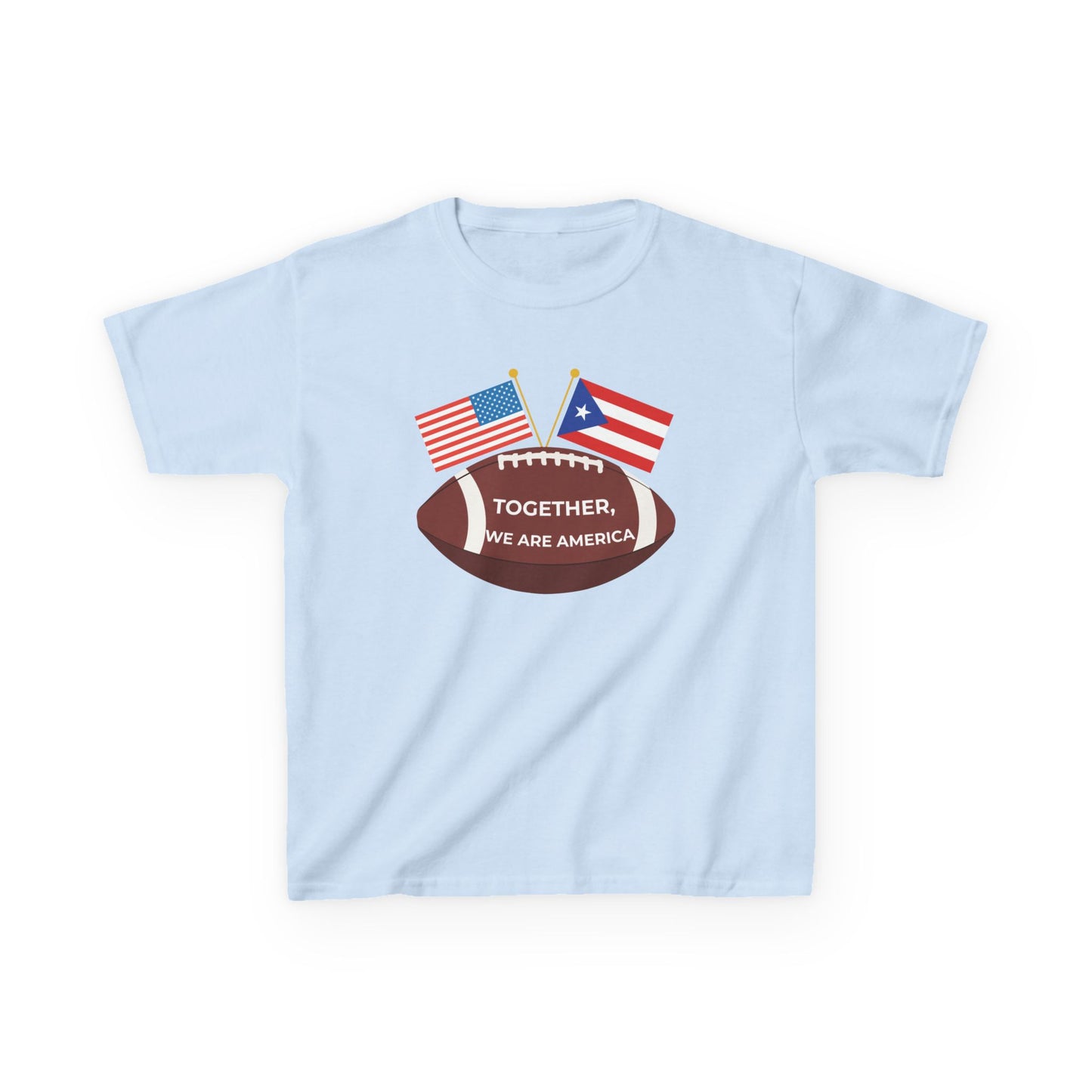 "Together, We Are America" Puerto Rico & USA Football T-Shirt – Patriotic Dual Heritage Tee Kids Heavy Cotton™ Tee