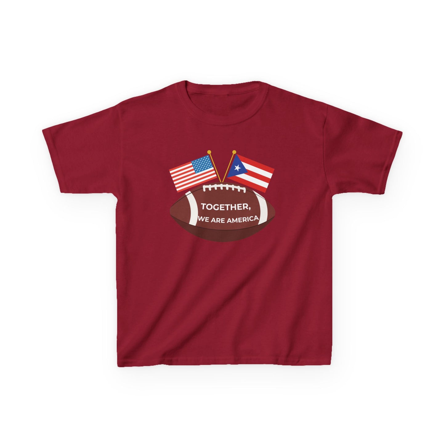 "Together, We Are America" Puerto Rico & USA Football T-Shirt – Patriotic Dual Heritage Tee Kids Heavy Cotton™ Tee