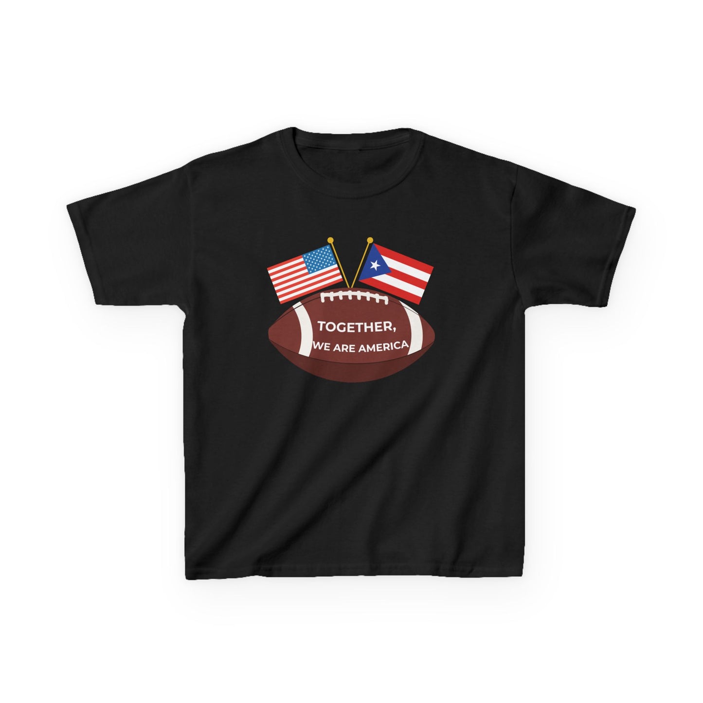 "Together, We Are America" Puerto Rico & USA Football T-Shirt – Patriotic Dual Heritage Tee Kids Heavy Cotton™ Tee
