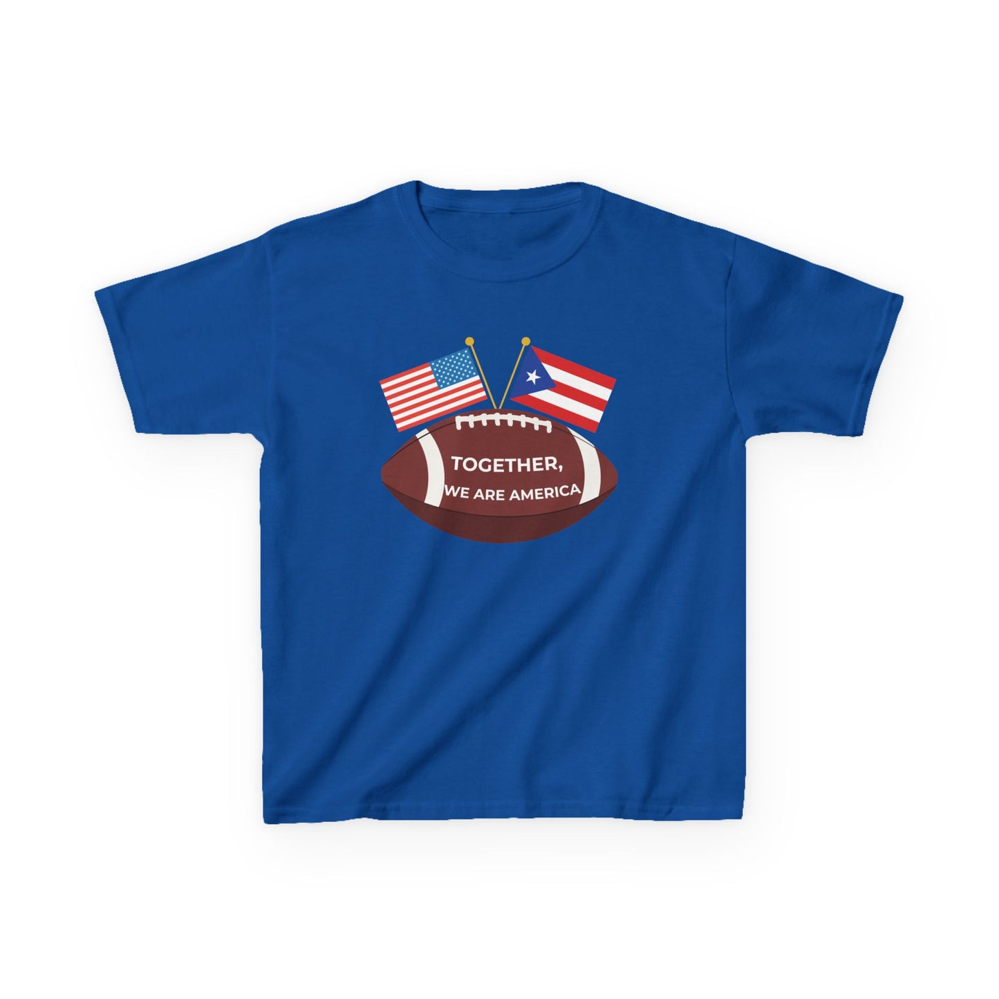 "Together, We Are America" Puerto Rico & USA Football T-Shirt – Patriotic Dual Heritage Tee Kids Heavy Cotton™ Tee