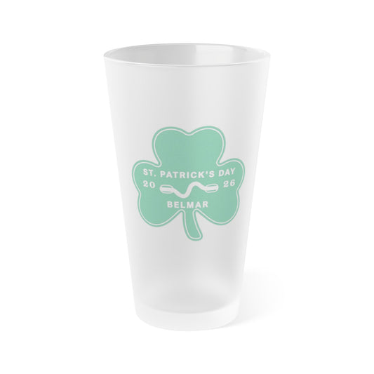 Belmar 2026 Shamrock Beach Badge Frosted Pint Glass – St. Patrick’s Day Celebration Barware Drinkware 16oz