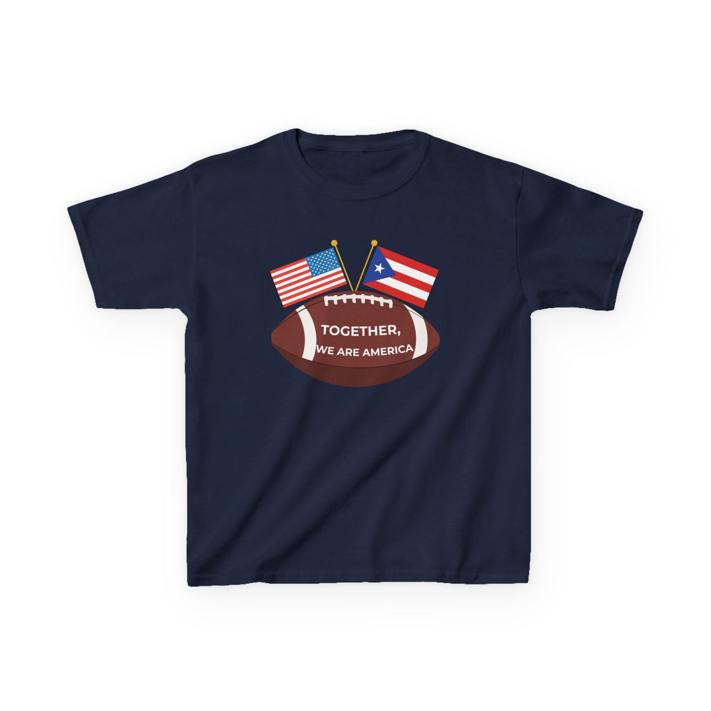 "Together, We Are America" Puerto Rico & USA Football T-Shirt – Patriotic Dual Heritage Tee Kids Heavy Cotton™ Tee