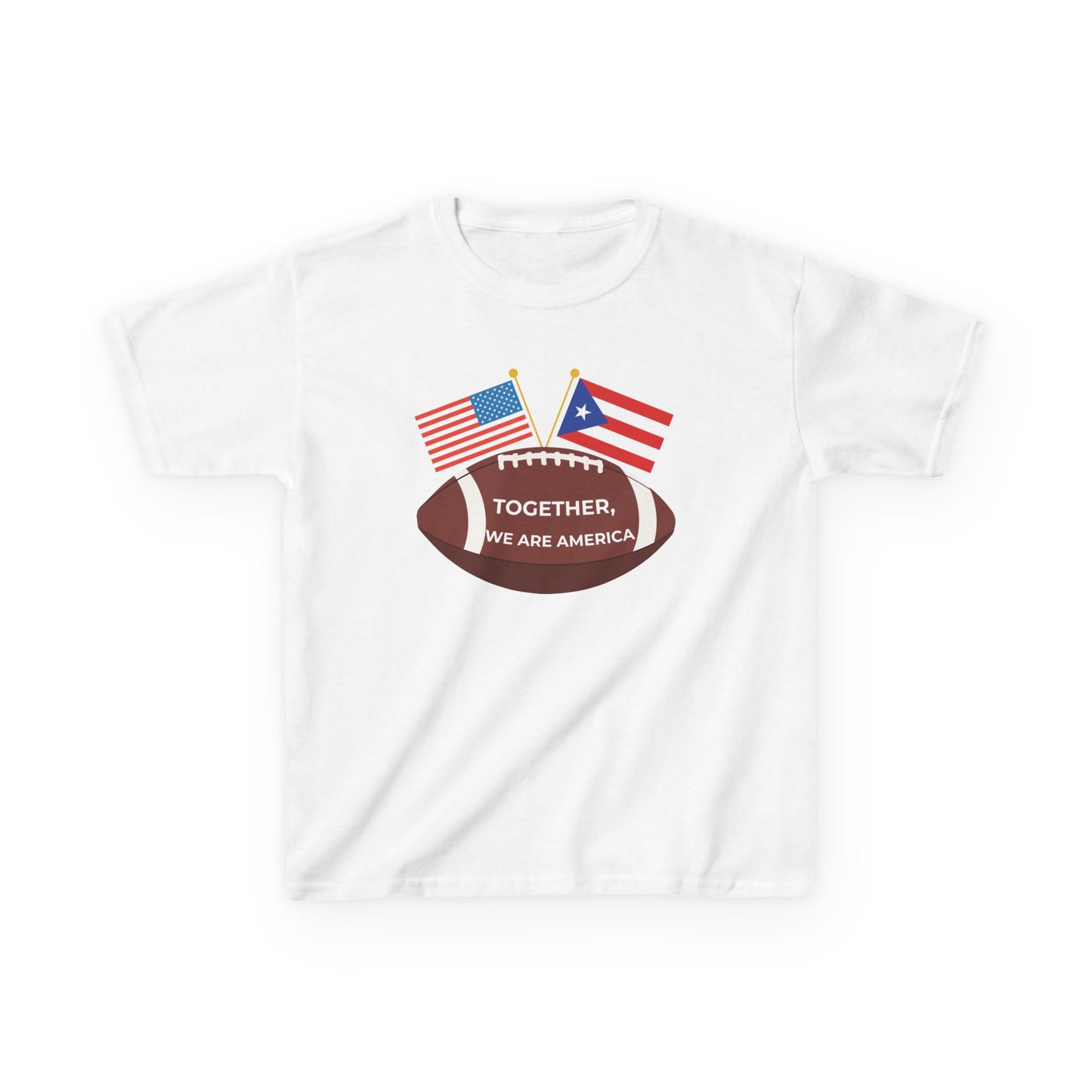 "Together, We Are America" Puerto Rico & USA Football T-Shirt – Patriotic Dual Heritage Tee Kids Heavy Cotton™ Tee
