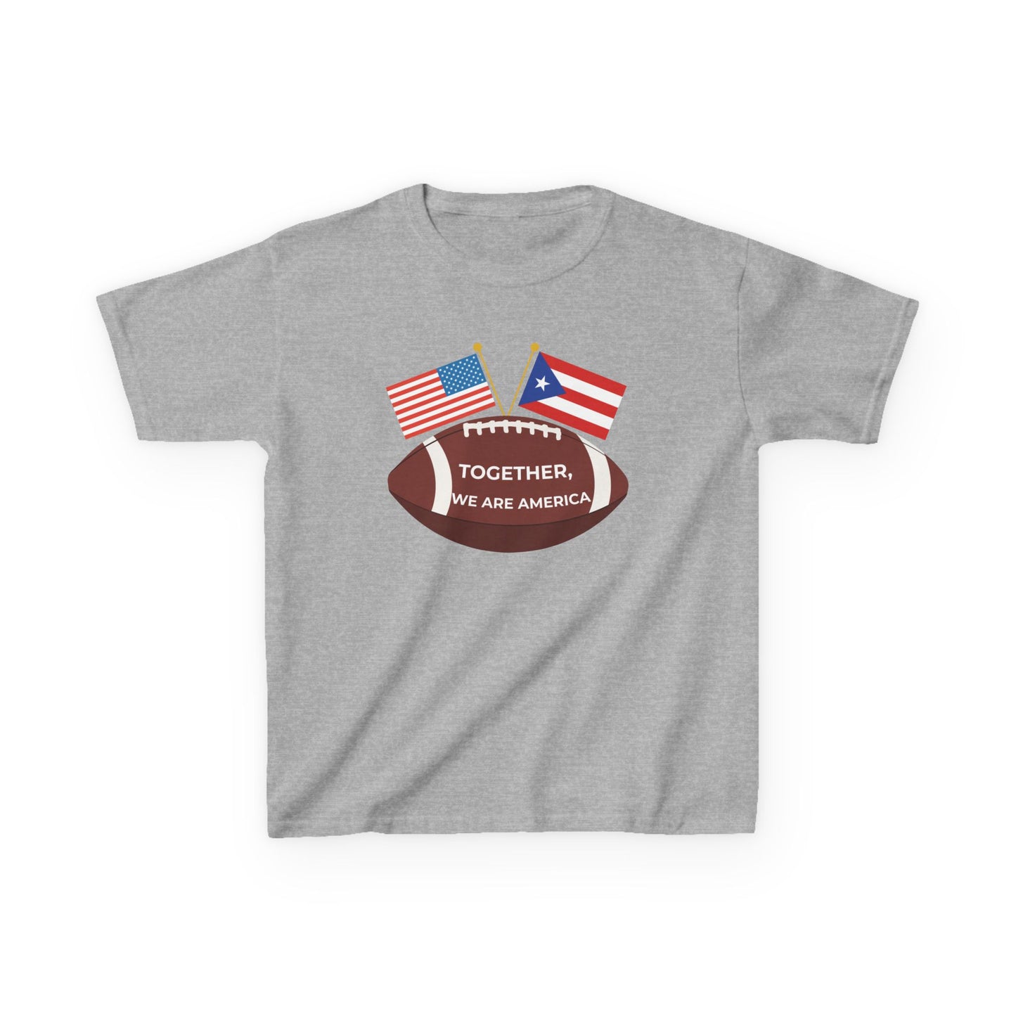 "Together, We Are America" Puerto Rico & USA Football T-Shirt – Patriotic Dual Heritage Tee Kids Heavy Cotton™ Tee