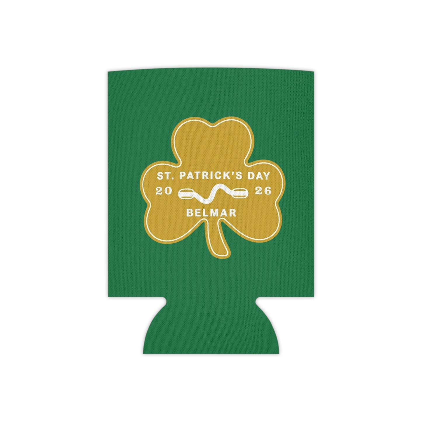 Belmar Shamrock Beach Badge Can Cooler – St. Patrick’s Day 2026 Beverage Insulator – Jersey Shore Celebration Drink Sleeve – Local NJ Shamrock Beer Holder